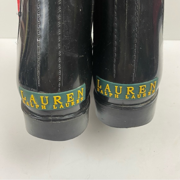 Ralph Lauren Black Red Tally Rubber Short Rain Boots Size 8 - Picture 7 of 14